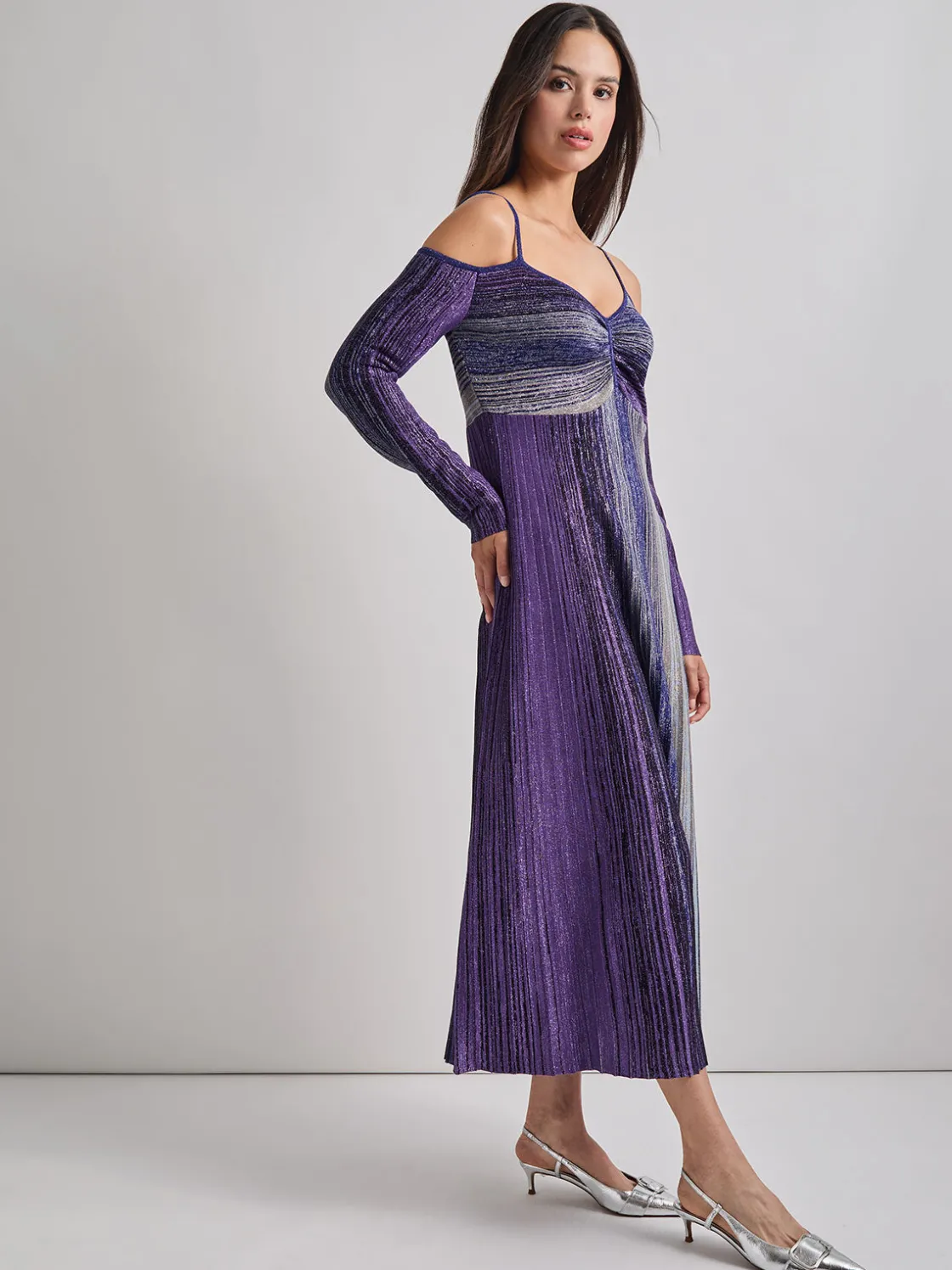 Misook Dresses|Modern Fit Empire Shimmer Lurex Knit Maxi Dress