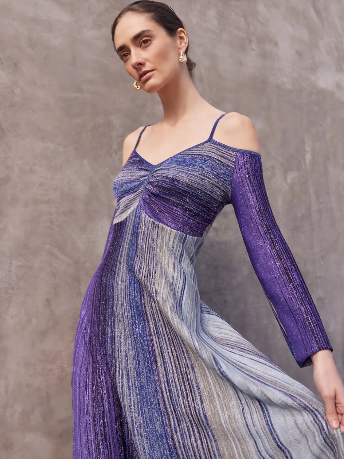 Misook Dresses|Modern Fit Empire Shimmer Lurex Knit Maxi Dress