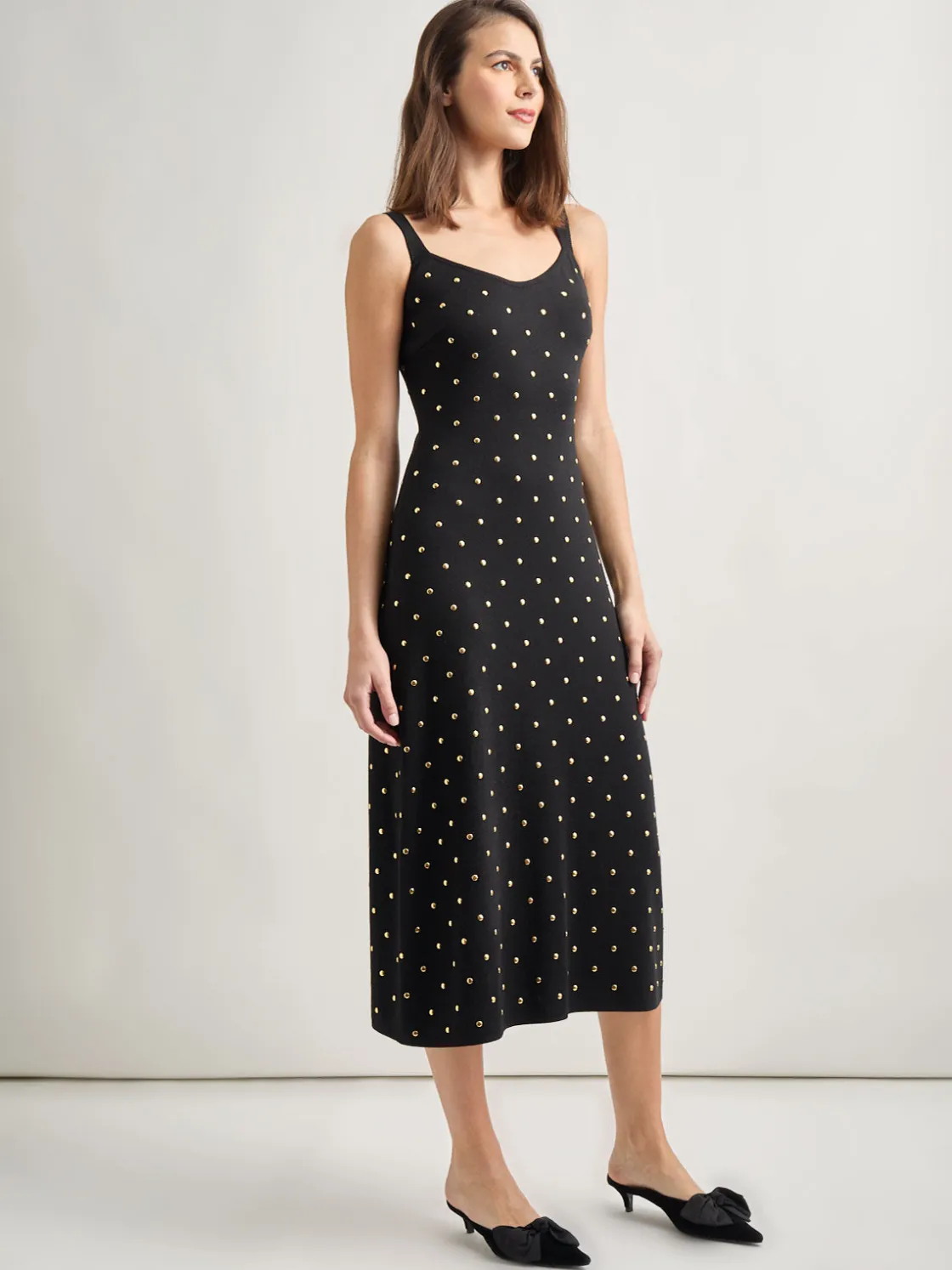 Misook Dresses|Modern Fit Gold Stud Midi Soft Knit Tank Dress