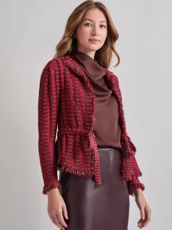 Misook Jackets & Coats|Modern Fit Linear Fringe Tweed Belted Knit Jacket