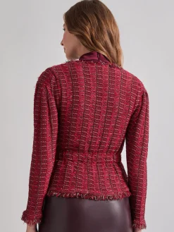 Misook Jackets & Coats|Modern Fit Linear Fringe Tweed Belted Knit Jacket