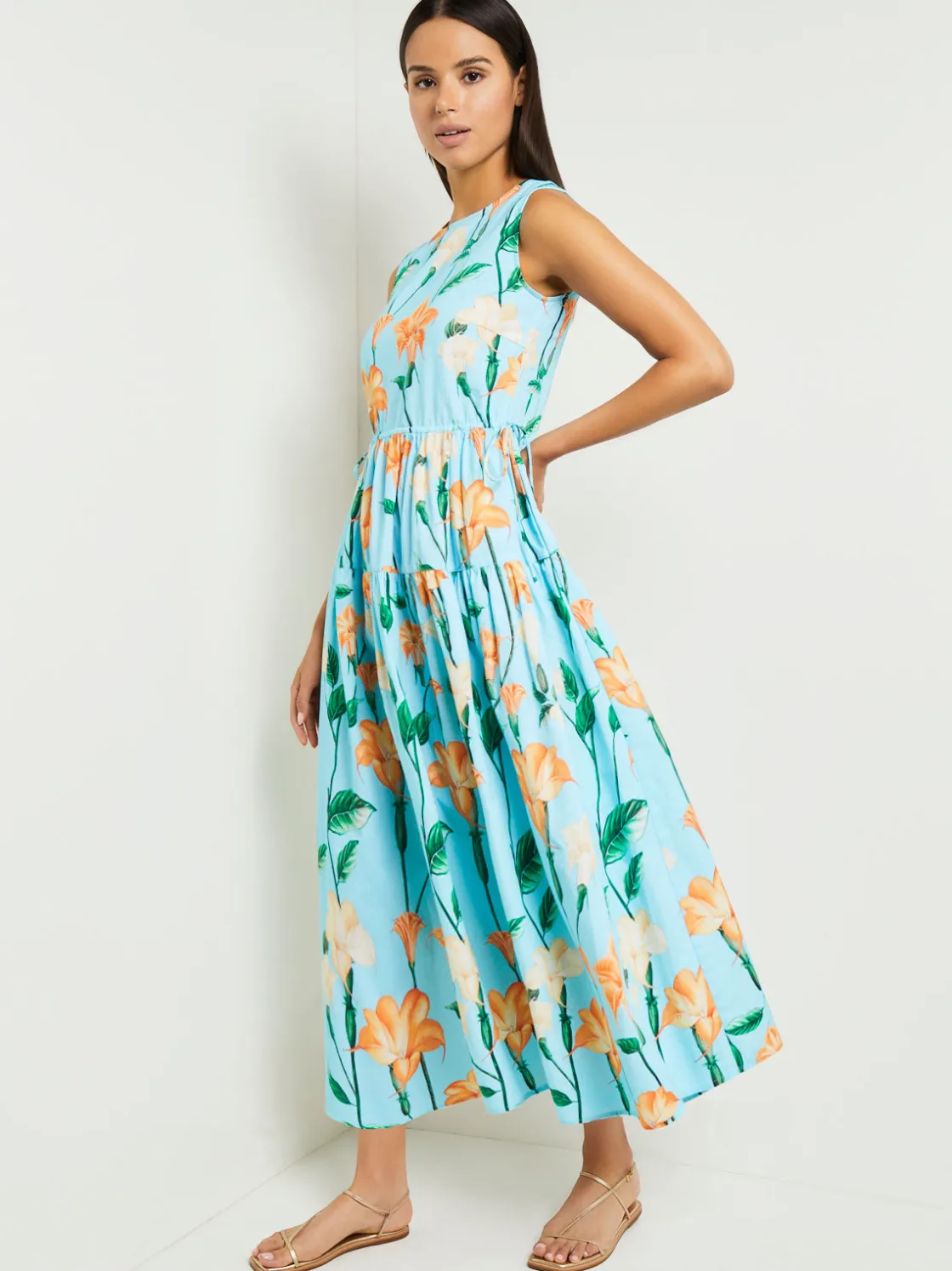 Misook Dresses|Modern Fit Maxi Drop Waist Floral Cotton Dress