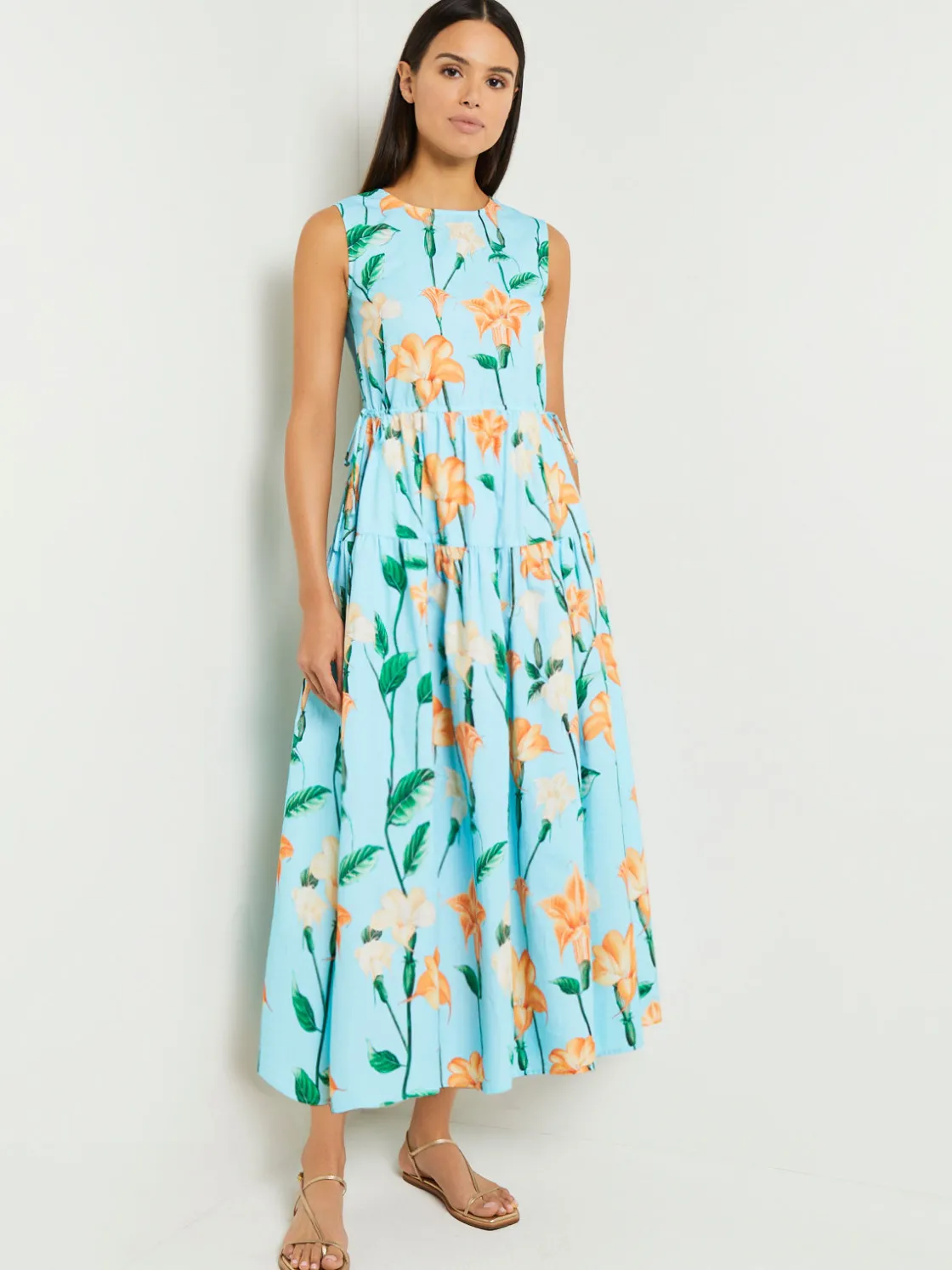 Misook Dresses|Modern Fit Maxi Drop Waist Floral Cotton Dress