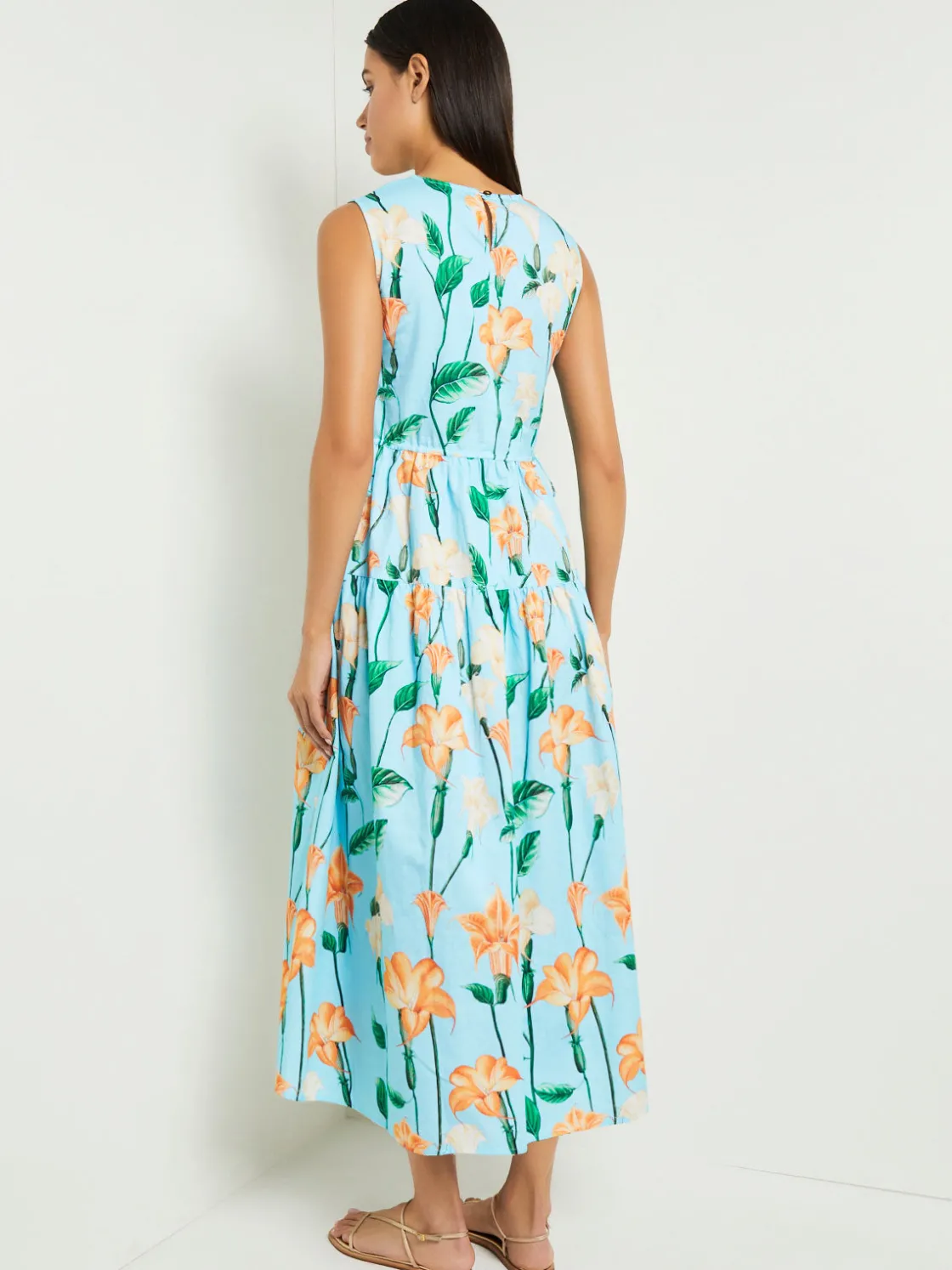 Misook Dresses|Modern Fit Maxi Drop Waist Floral Cotton Dress