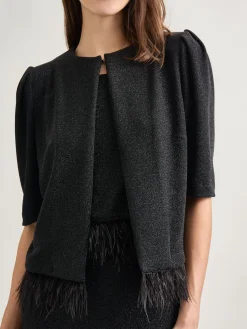 Misook Jackets & Coats|Modern Fit Ostrich Feather Trim Stretch Woven Jacket