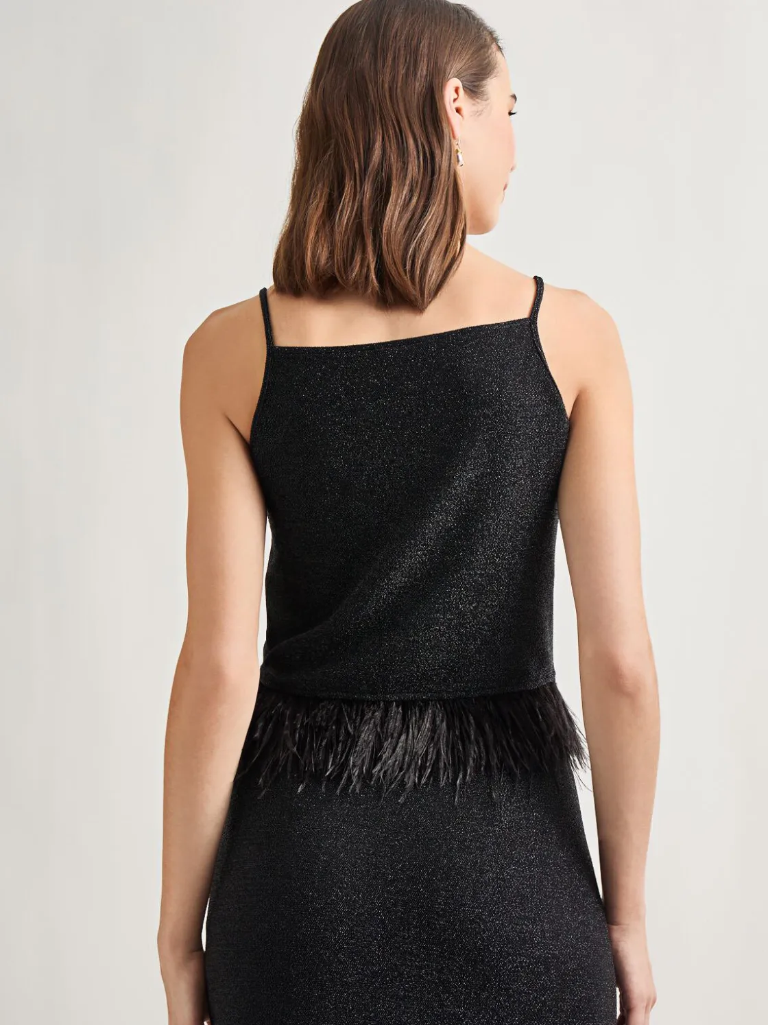 Misook Tops & Tees|Tanks|Modern Fit Ostrich Feather Trim Stretch Woven Tank