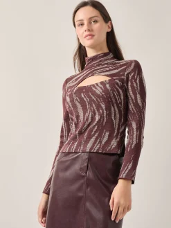 Misook Tops & Tees|Modern Fit Oval Front Cutout Jacquard Knit Top