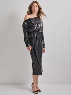 Misook Dresses|Modern Fit Sequin Novelty Woven Blouson Midi Dress