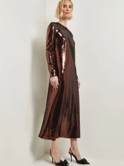 Misook Dresses|Modern Fit Sheer Shoulder Sequin A-Line Maxi Dress
