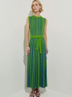 Misook Dresses|Modern Fit Sleeveless Soft Ribbed Knit Belted Maxi Dress