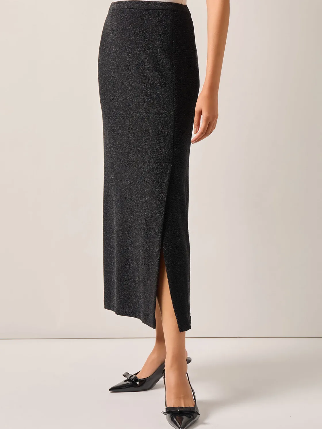 Misook Skirts|Modern Fit Sparkle Stretch Woven Straight Maxi Skirt