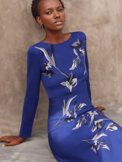 Misook Dresses|Modern Fit-and-Flare Embroidered Floral Knit Maxi Dress