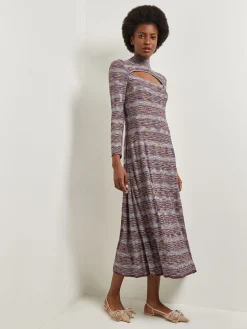 Misook Dresses|Modern Fit-and-Flare Melange Knit Cutout Maxi Dress
