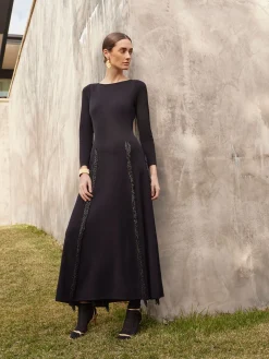 Misook Dresses|Modern Fit-and-Flare Sequin Princess Seam Knit Maxi Dress