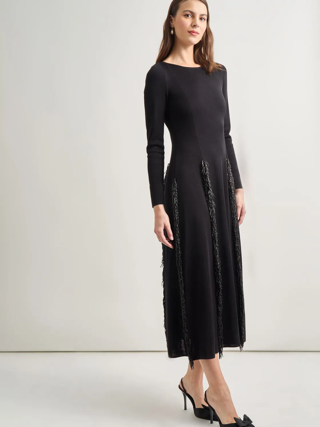 Misook Dresses|Modern Fit-and-Flare Sequin Princess Seam Knit Maxi Dress
