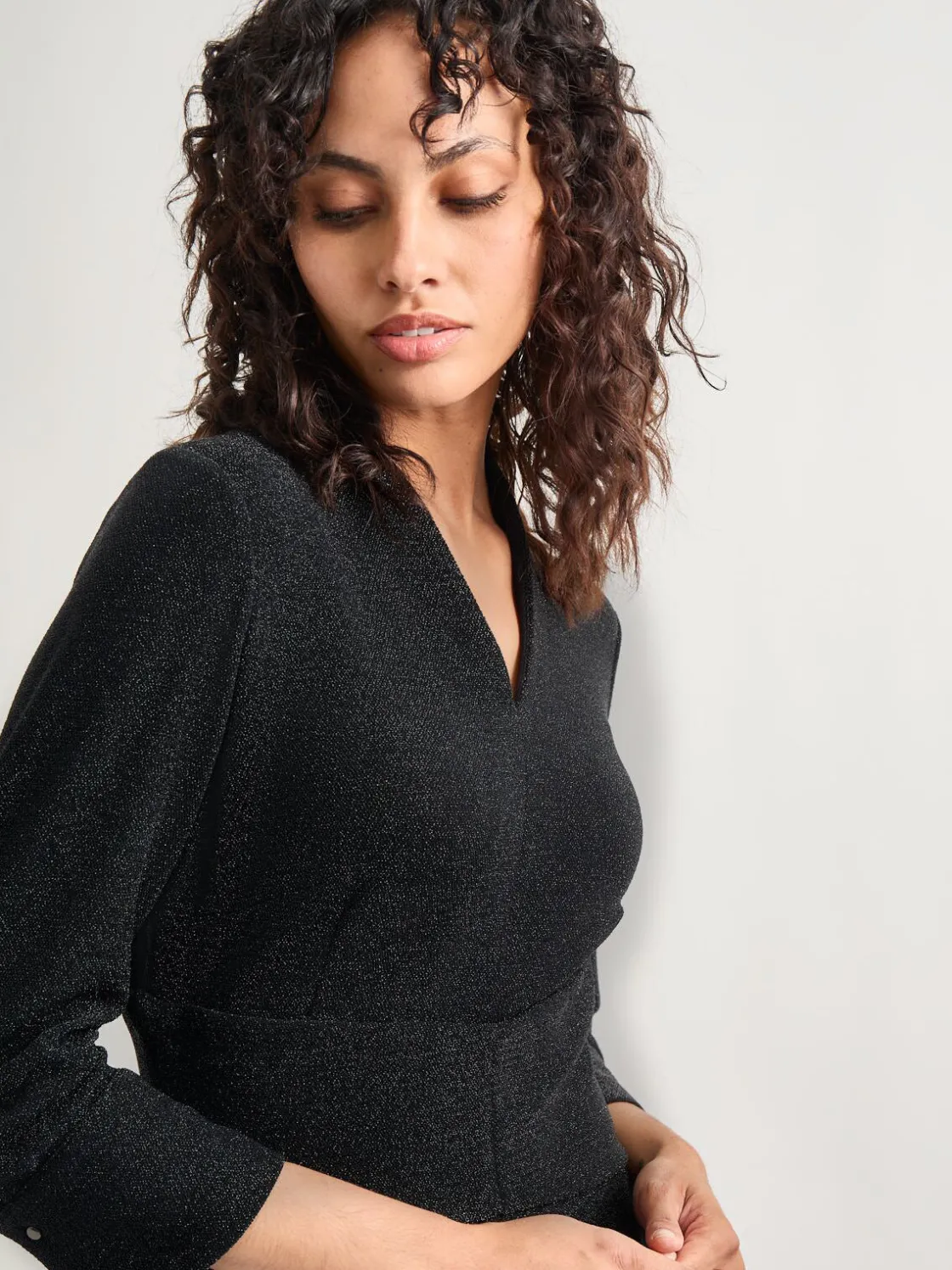 Misook Dresses|Modern Fit-and-Flare Sparkle Stretch Woven Midi Dress