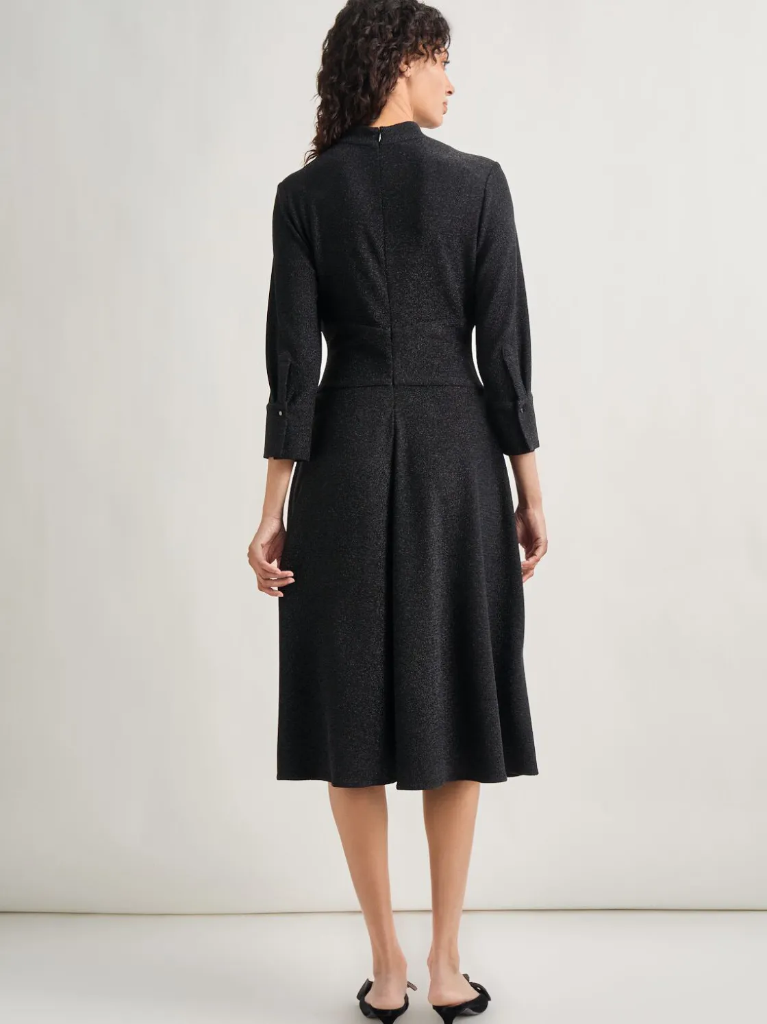 Misook Dresses|Modern Fit-and-Flare Sparkle Stretch Woven Midi Dress