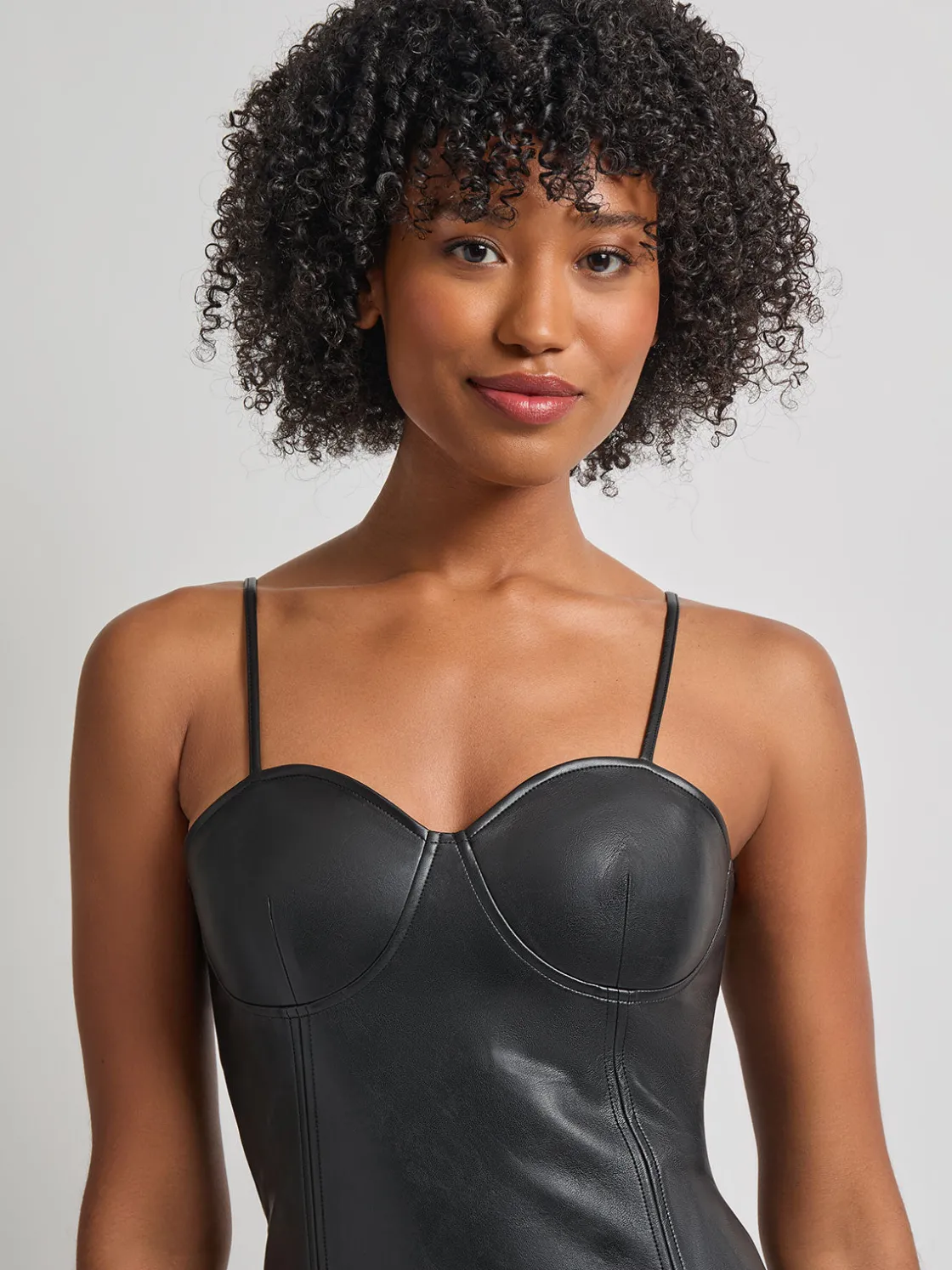 Misook Dresses|Modern Fit-and-Flare Vegan Leather Princess Seam Maxi Dress