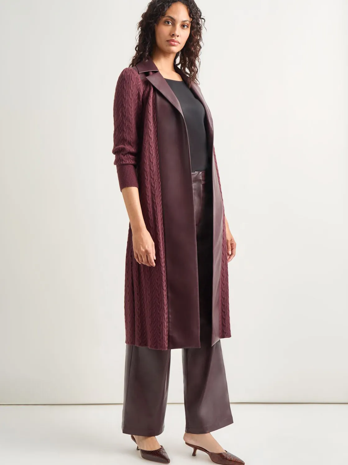 Misook Jackets & Coats|Notched Collar Long Mixed Media Jacket