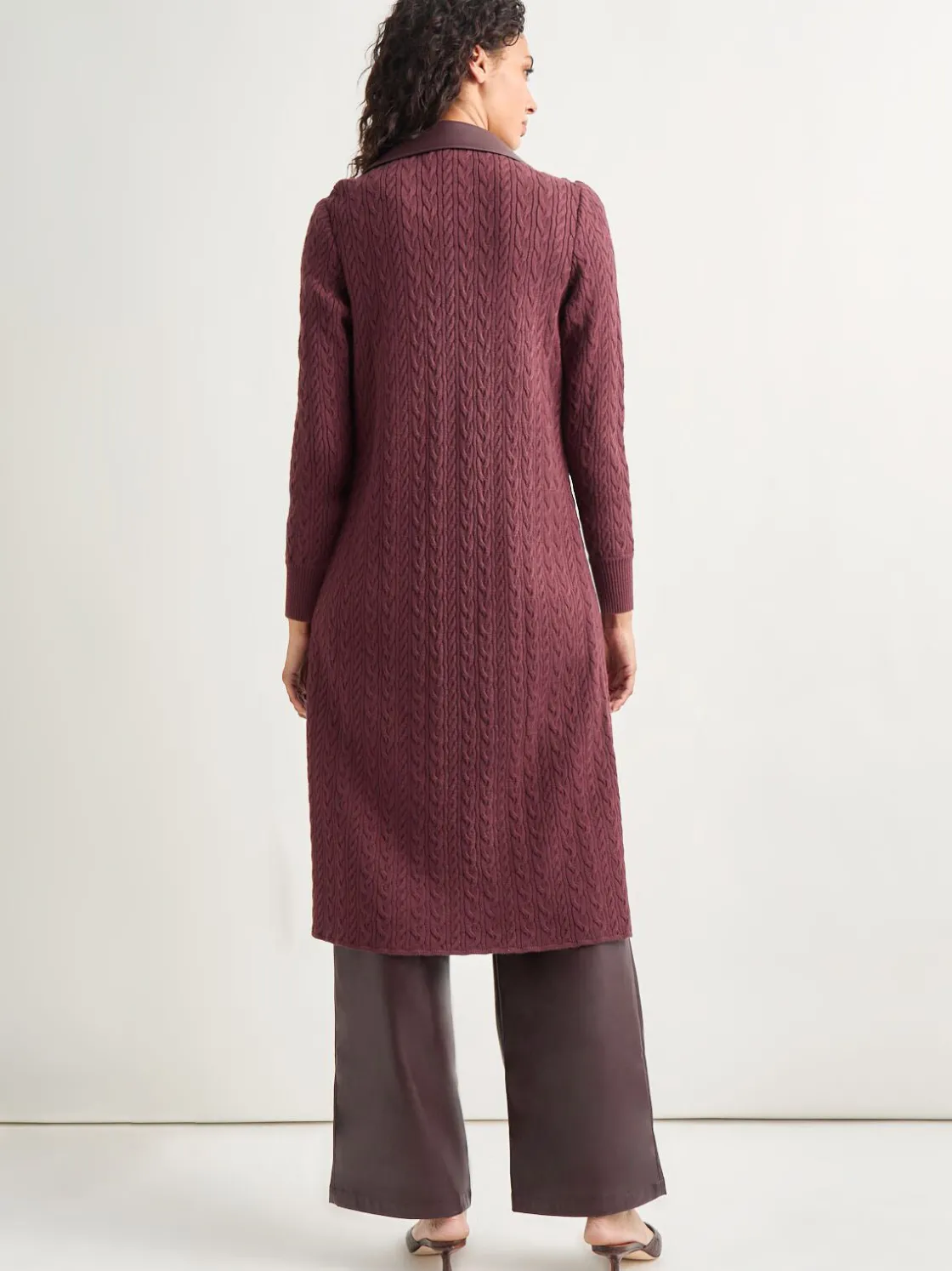 Misook Jackets & Coats|Notched Collar Long Mixed Media Jacket