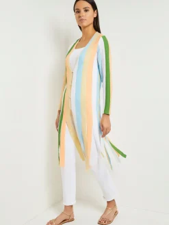 Misook Jackets & Coats|Open Neck Heritage Fit Jacket - Striped Intarsia Knit Fringe Hem