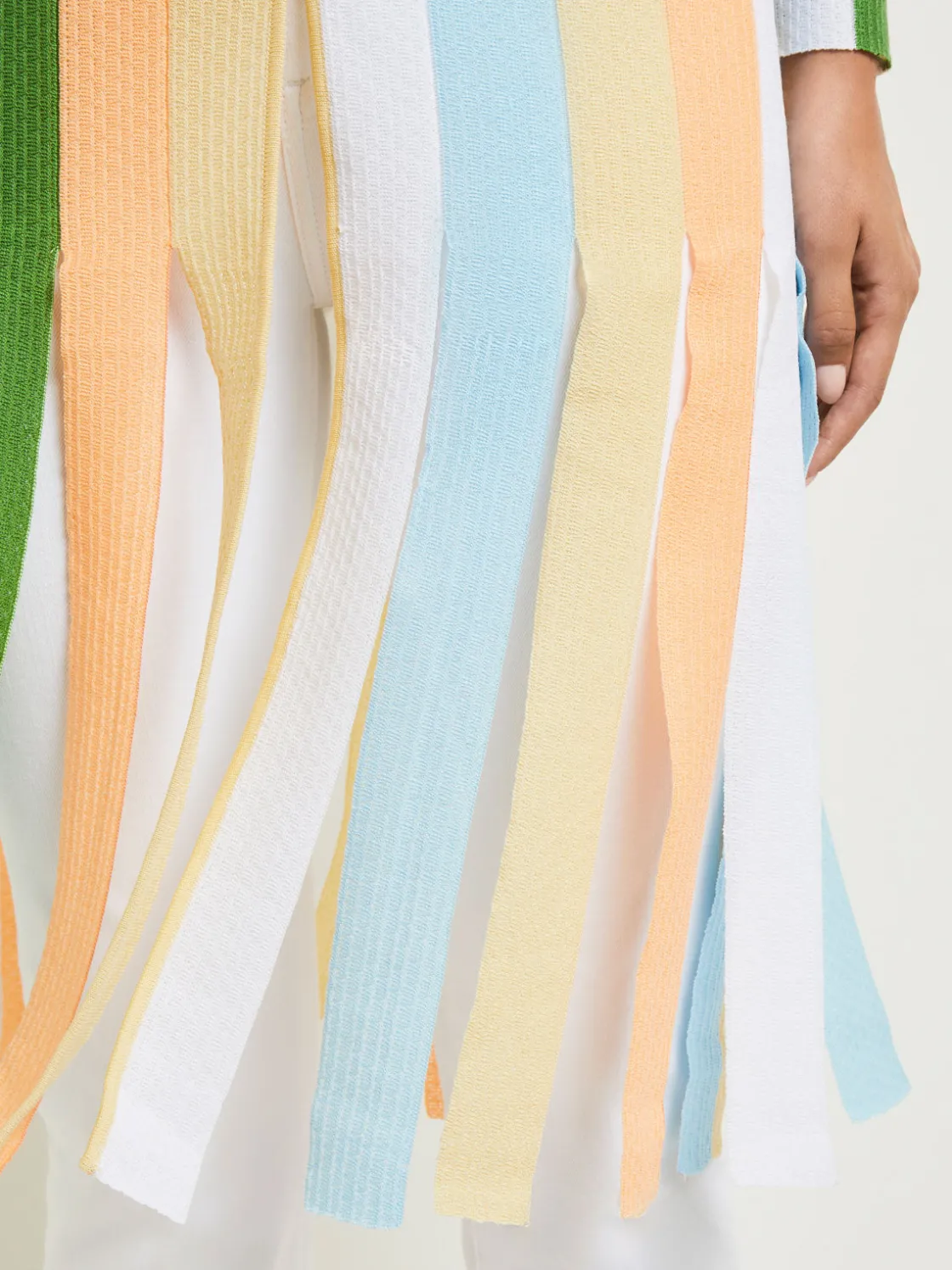 Misook Jackets & Coats|Open Neck Heritage Fit Jacket - Striped Intarsia Knit Fringe Hem