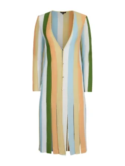 Misook Jackets & Coats|Open Neck Heritage Fit Jacket - Striped Intarsia Knit Fringe Hem