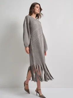 Misook Dresses|Oversized Cable Knit Wool Blended Sheath Maxi Dress