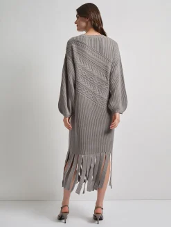Misook Dresses|Oversized Cable Knit Wool Blended Sheath Maxi Dress