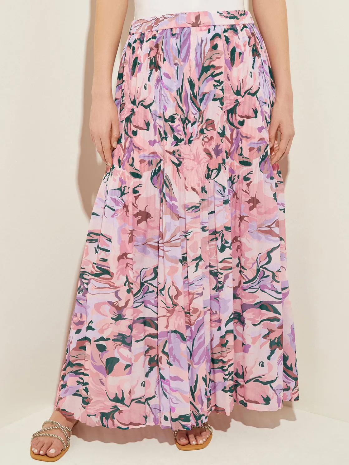 Misook Skirts|Pink Pleated Skirt - Floral Maxi Skirt |