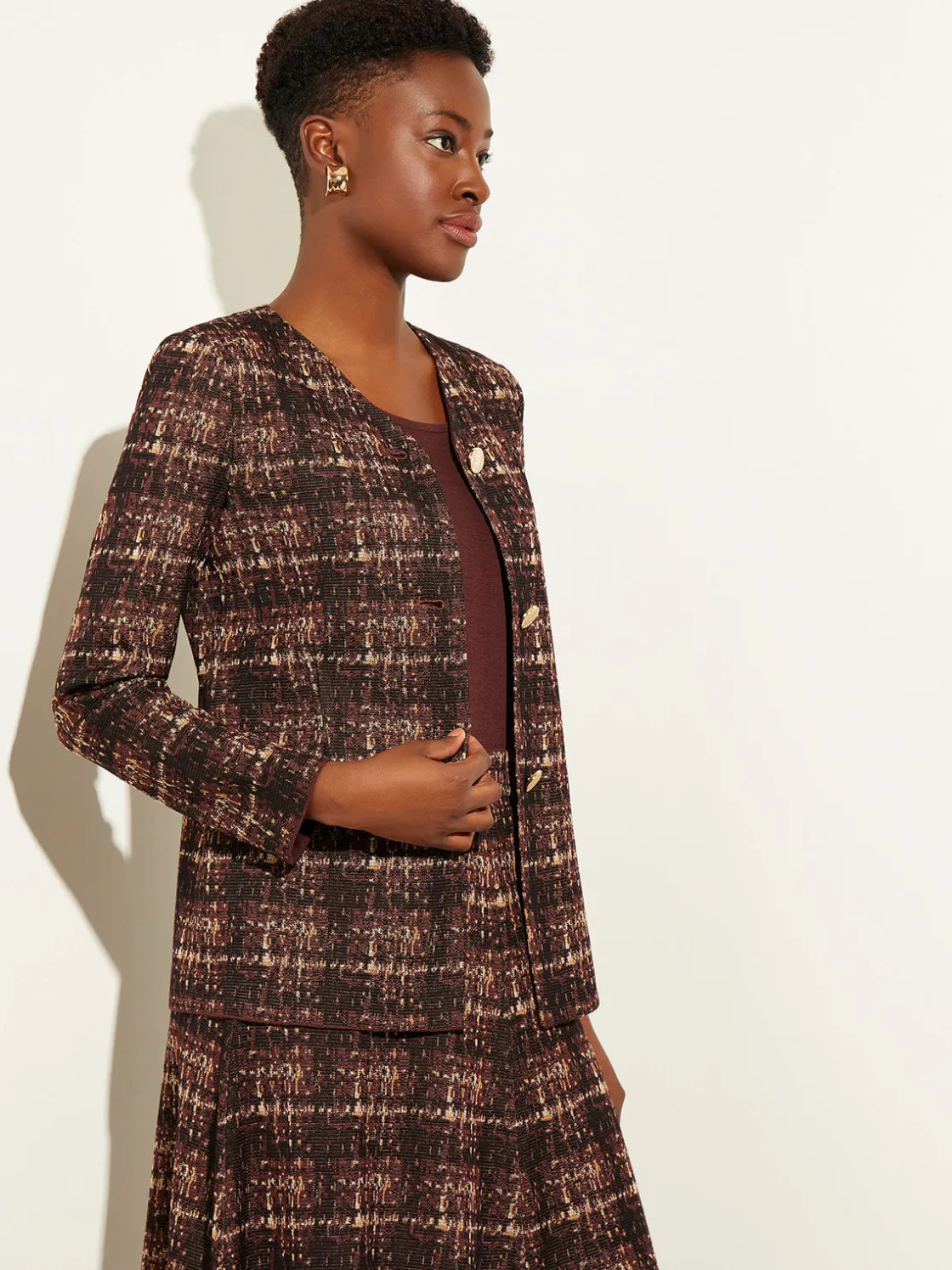 Misook Jackets & Coats|Plaid Button-Front Knit Jacket