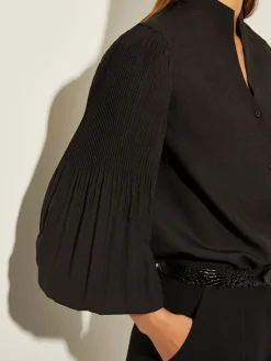 Misook Blouses & Shirts|Tops & Tees|Pleated Bishop Sleeve Stretch Crepe Blouse