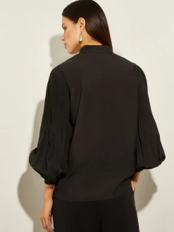 Misook Blouses & Shirts|Tops & Tees|Pleated Bishop Sleeve Stretch Crepe Blouse