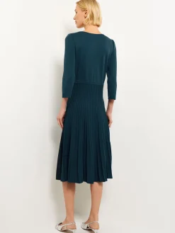 Misook Dresses|Pleated Contrast Panel Soft Knit Dress