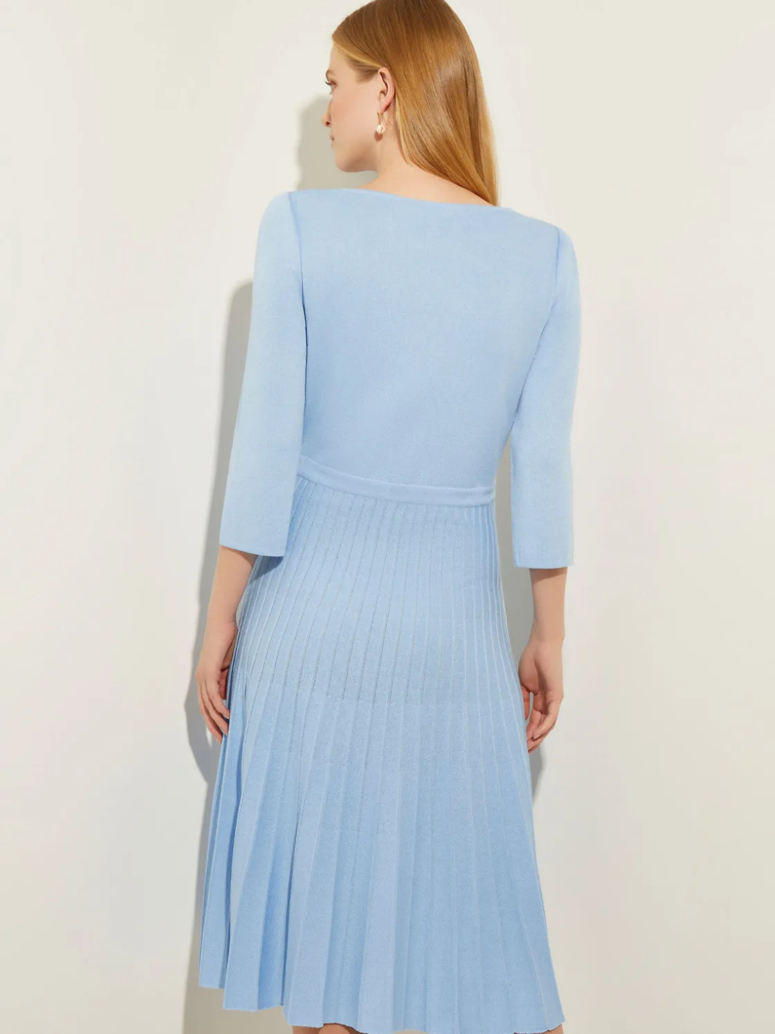 Misook Dresses|Pleated Contrast Panel Soft Knit Dress