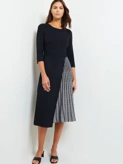 Misook Dresses|Pleated Contrast Panel Soft Knit Dress