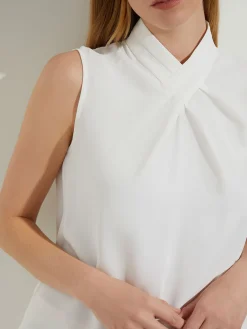 Misook Blouses & Shirts|Tops & Tees|Pleated Crossover Collar Crepe de Chine Blouse