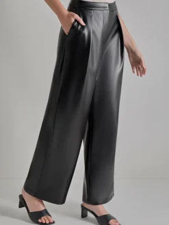 Misook Pants & Shorts|Pleated Straight Leg Vegan Leather Pants