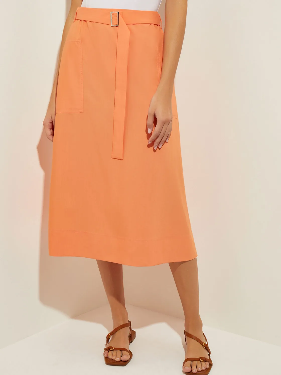 Misook Skirts|Pocketed Poplin A-Line Midi Skirt