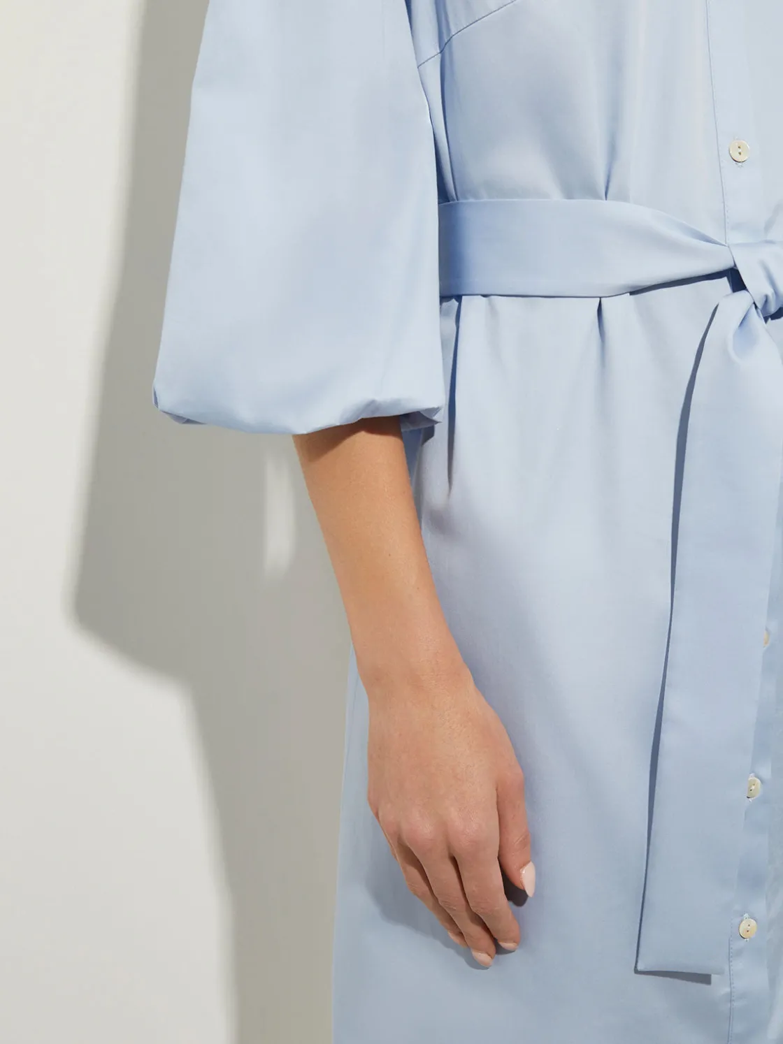 Misook Dresses|Puff Sleeve Cotton Midi Shirtdress