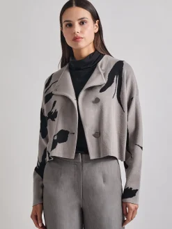 Misook Jackets & Coats|Relaxed Fit Abstract Floral Soft Knit Jacket