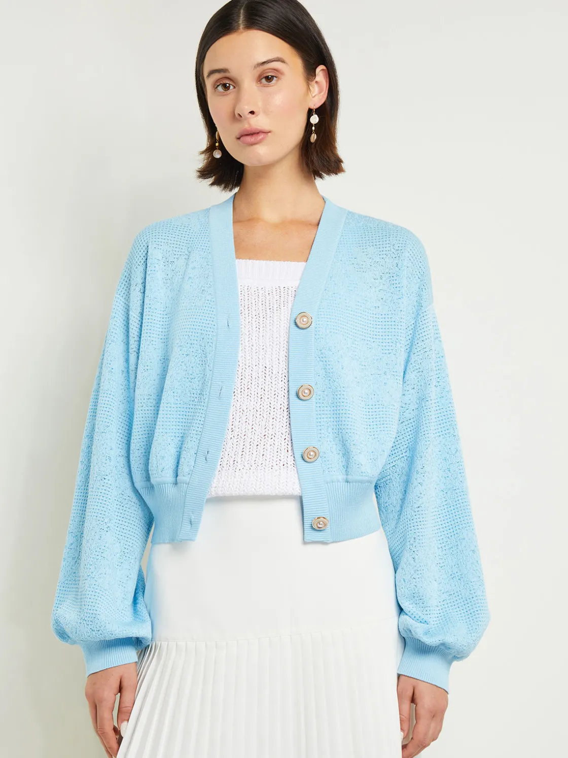 Misook Jackets & Coats|Relaxed Fit Button Front Jacket - Balloon Sleeve Soft Burnout Knit