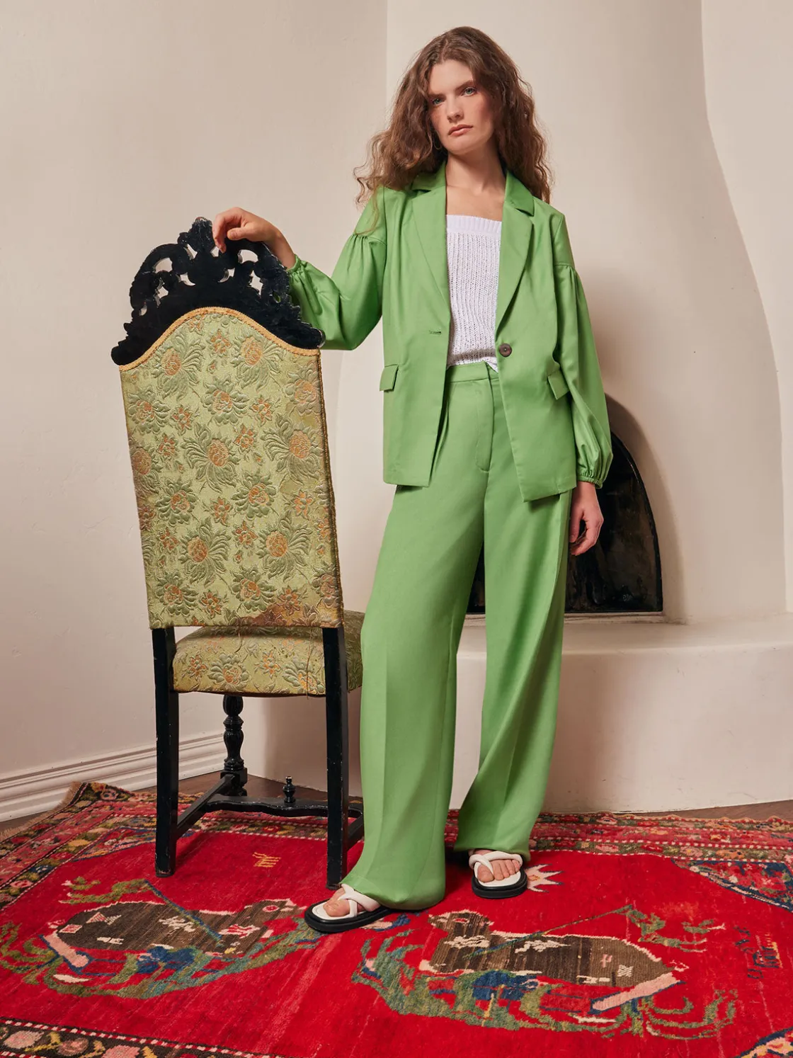 Misook Jackets & Coats|Relaxed Fit One Button Jacket - Balloon Sleeve Relaxed Woven