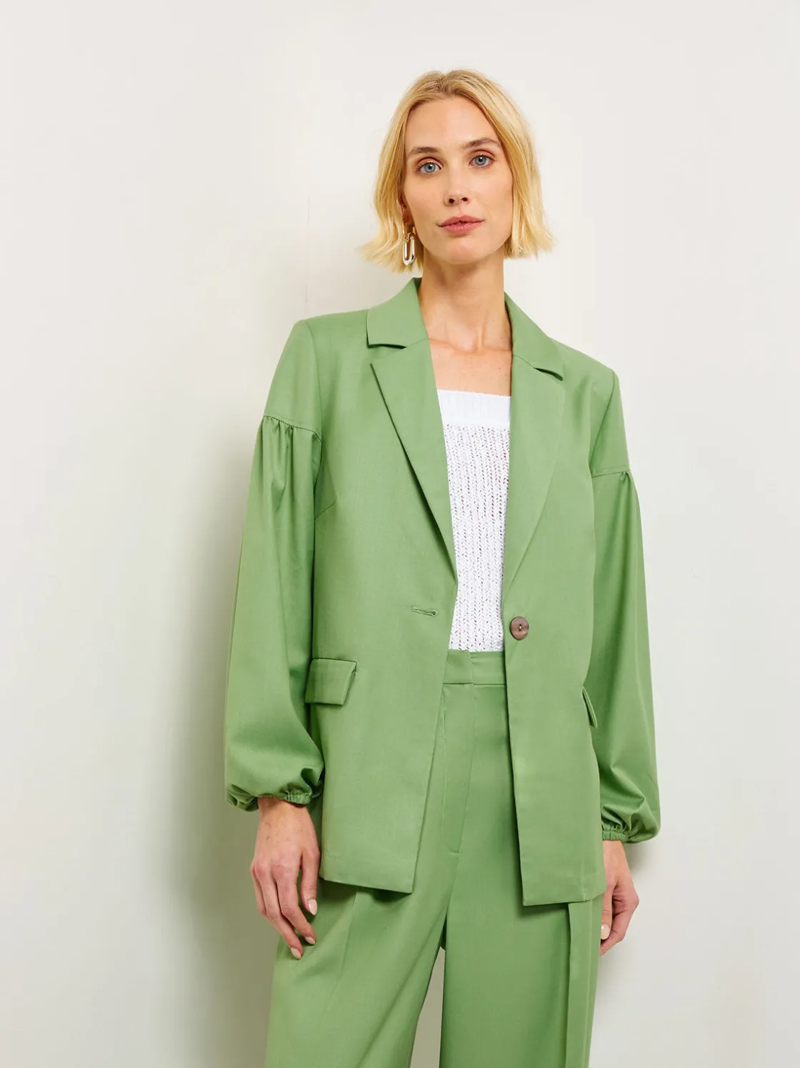 Misook Jackets & Coats|Relaxed Fit One Button Jacket - Balloon Sleeve Relaxed Woven