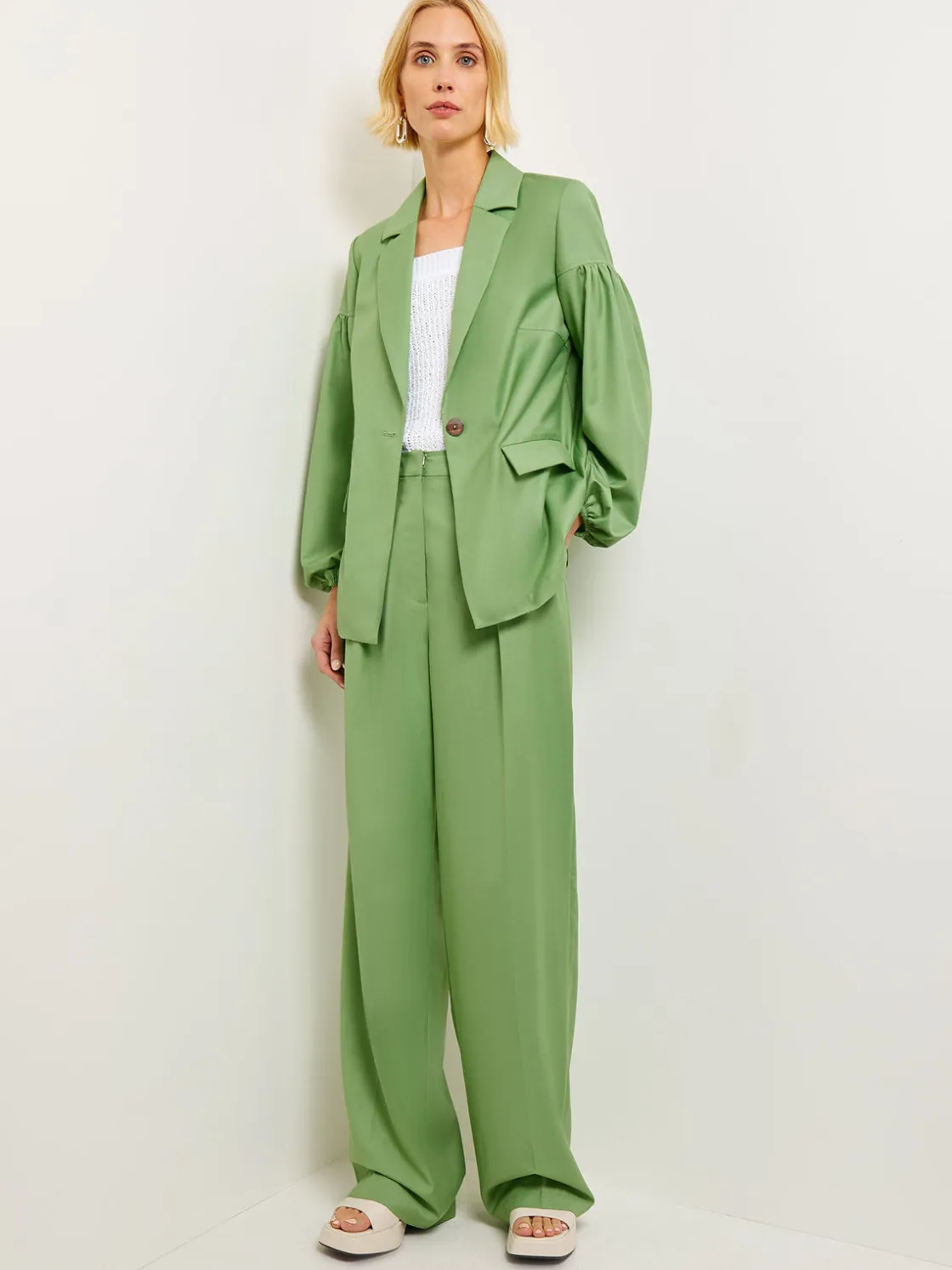 Misook Jackets & Coats|Relaxed Fit One Button Jacket - Balloon Sleeve Relaxed Woven