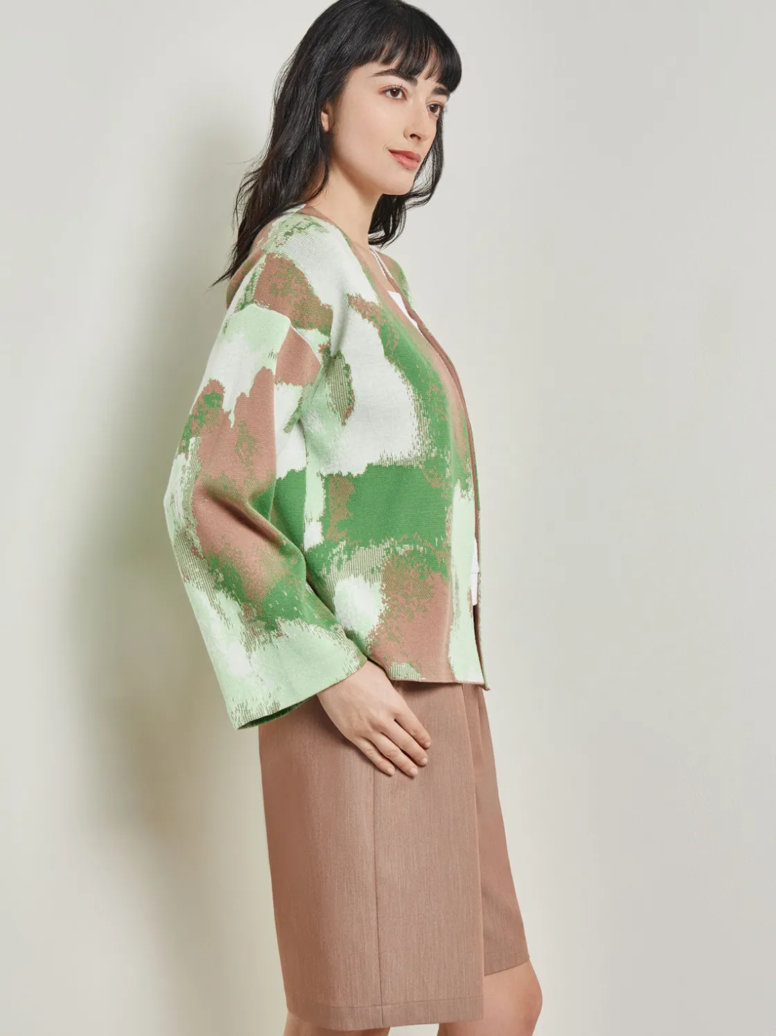 Misook Jackets & Coats|Removable Pin Crossover Jacket - Bell Sleeve Recycled Jacquard Knit