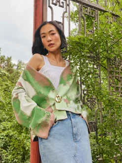 Misook Jackets & Coats|Removable Pin Crossover Jacket - Bell Sleeve Recycled Jacquard Knit