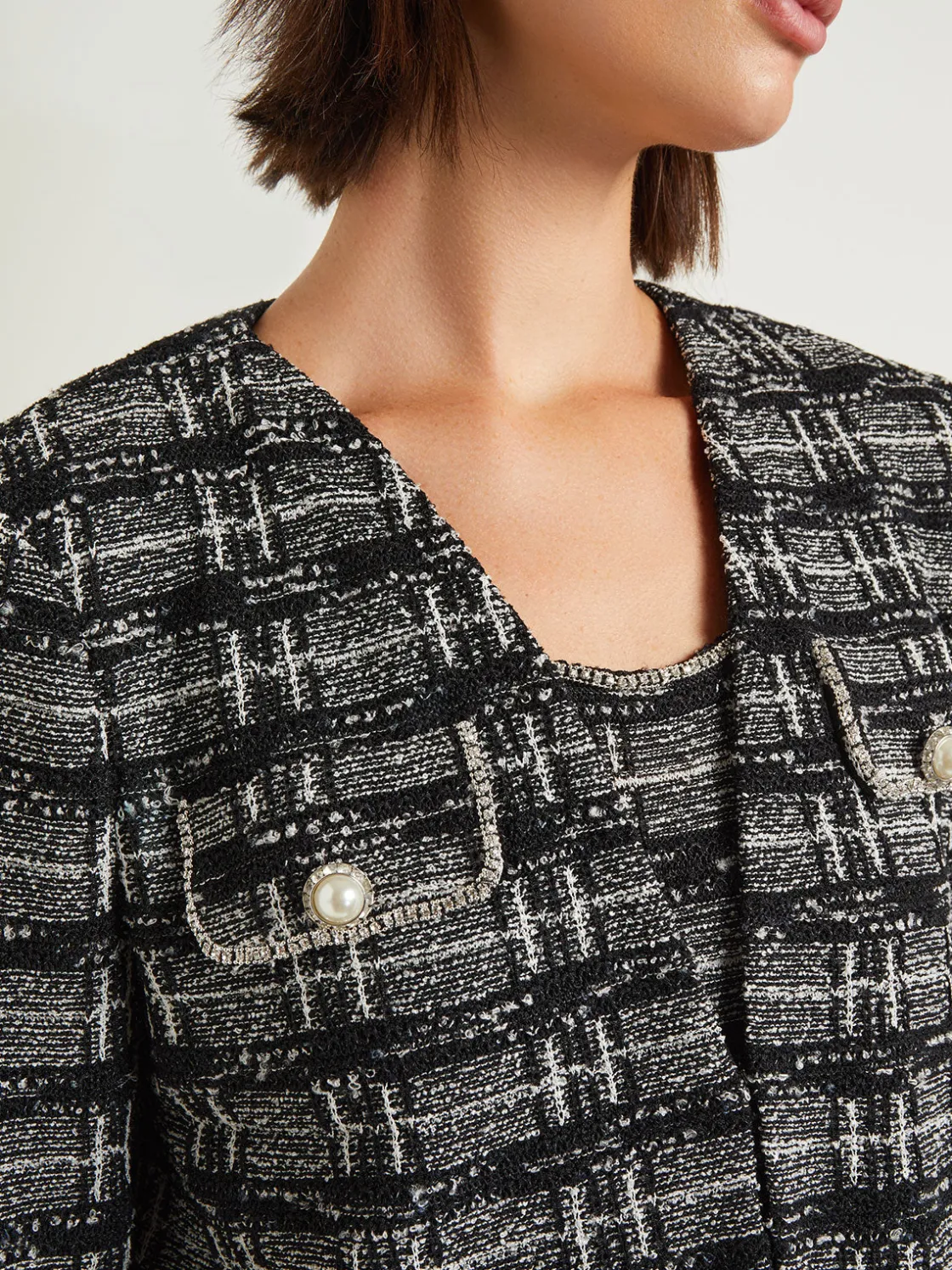 Misook Jackets & Coats|Rhinestone Accent Fringe Tweed Knit Jacket