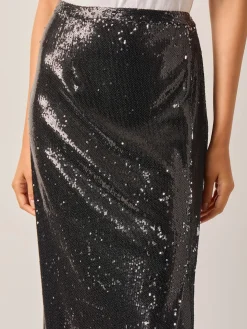 Misook Skirts|Sequin Novelty Woven Straight Maxi Skirt