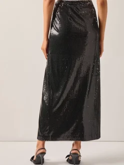 Misook Skirts|Sequin Novelty Woven Straight Maxi Skirt
